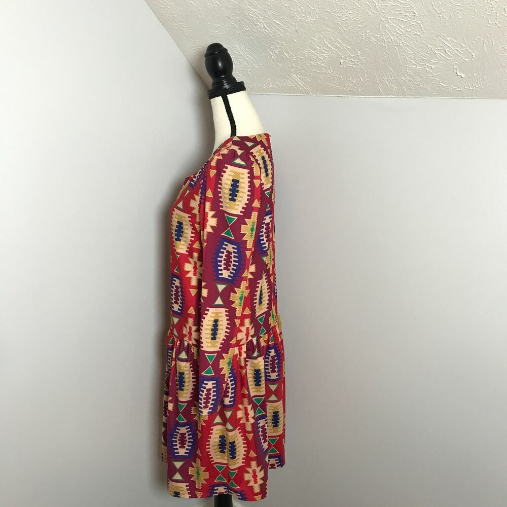 Anthropologie Eyedoll Wildfires Dress S Geometric Drop Waist Long Sleeve Boho - Picture 3 of 12